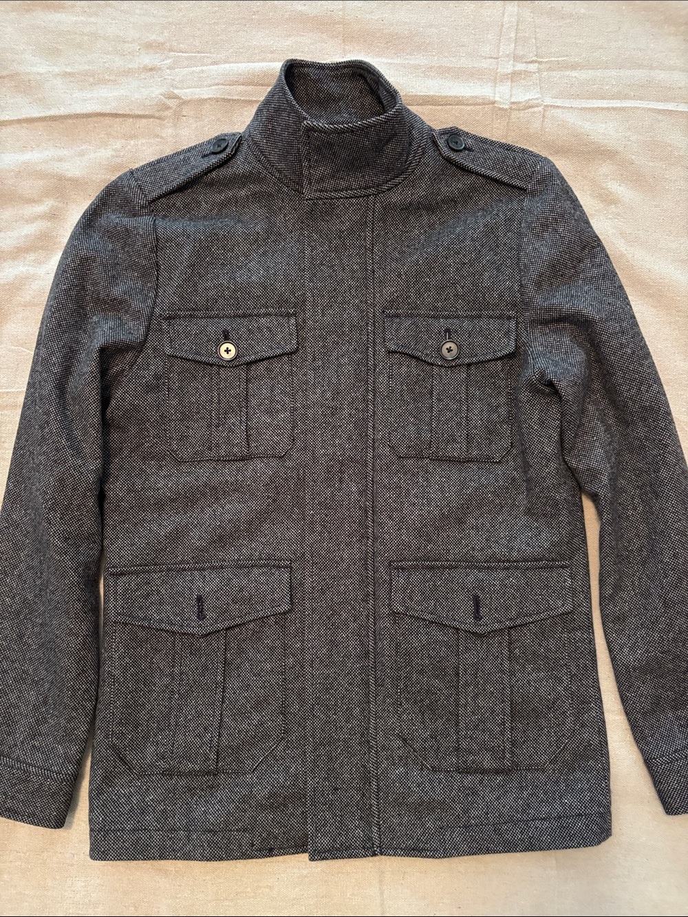 Men's Express Gray Herringbone Military-Style Jacket S